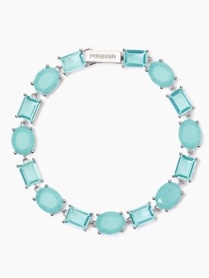 Mabina Bracciale collezione Santorini Argento 925 rodiato donna con fusion stone glass azzurro. Cod. 533898-17